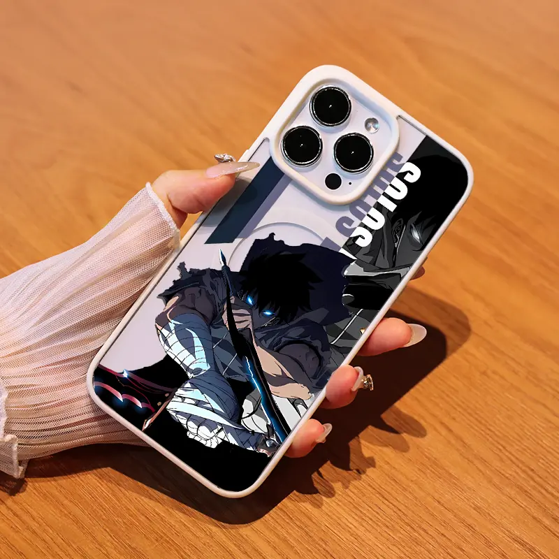 Anime Solo Leveling Character & "SOLO" Text Acrylic Wireless Phone Case - Frosted Magnetic Cover for iPhone 11/12/13/14/15/16/16E/Mini Series, Matte Texture, Fingerprint-Resistant, Easy to Clean Protection Accessory