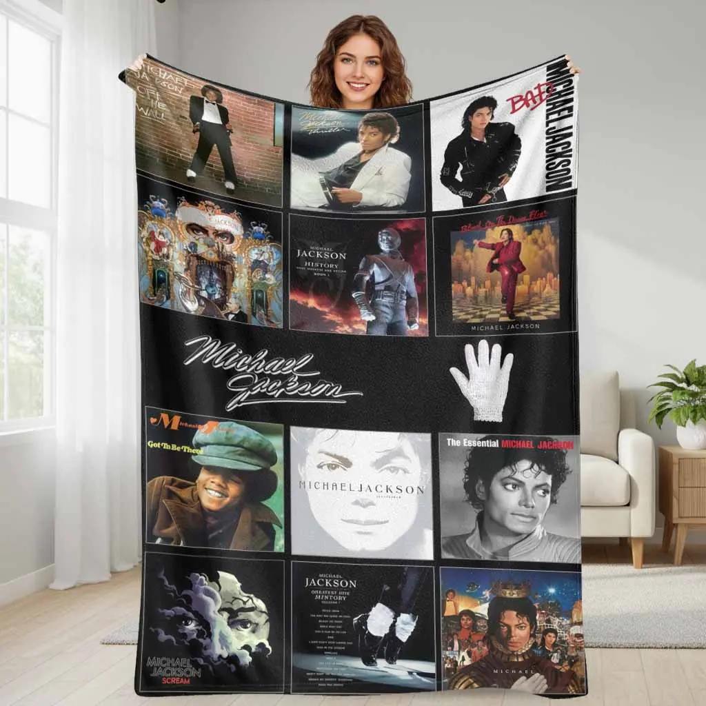 MJ Flannel Blanket Iconic Music Legend Album Covers Pattern Soft Lightweight Warm Breathable Throw For Bed Couch Living Room Office Nap Travel Birthday Gift Fans Collection Decor