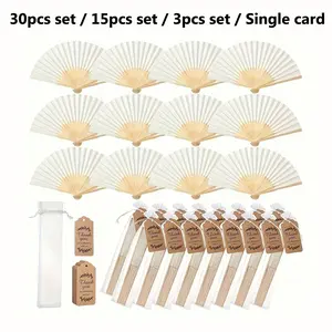 Elegant Folding Fan Set, Includes Thank You Cards and Gift Bags, Bamboo Handheld Fans for Bridesmaids Gifts and Wedding Decorations, Decorations Supplies