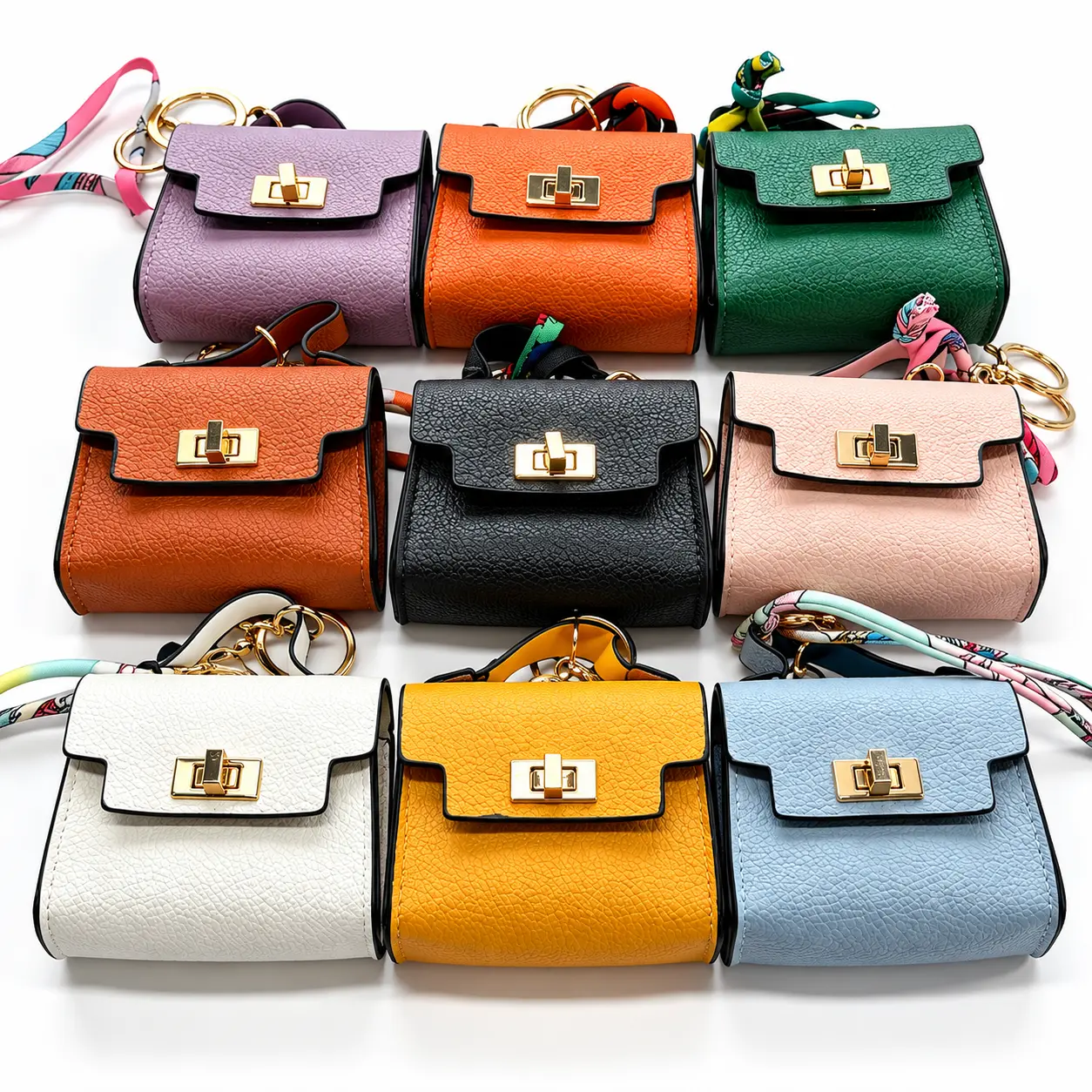 9-Color Mini Leather Keychain Set