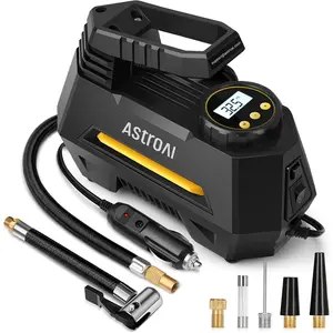 Astroai Tire Inflator Portable Air Compressor Tire Air Pump for Car Tires - Car Accessories, 12V DC Auto Pump with Digital Pressure Gauge, Emergency LED Light for Bicycle, Balloons, Yellow AstroAI