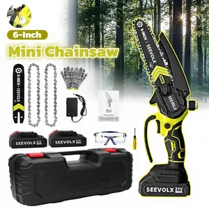 【Father‘sDayGift】SEEVOLX Brushless Mini Chainsaw Oil System - 1500mAh*2 Batteries, Ultra Lightweight Handheld Cordless Saw for Wood Cutting, Pruning, Gardening, Camping - Perfect for Seniors, Women, Mom,Portable