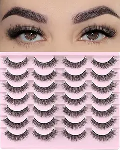 Natural Lashes Short Eyelashes Wispy False Mink Lash Pack 14 Pair Natural Look Fluffy Cat Eye Strip Eyelash Small Fake Lashes Full Pestañas Sets for MUA and Beginners Daily Makeup