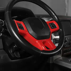 Red Steering Wheel Panel Trim Cover for 2010-2017 Dodge Ram ABS Material High-Quality UV Coating Reflective Sticker Automotive Interior Decoration