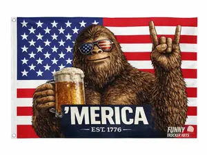 Bigu0t American Flag Tapestry – Patriotic Sasquatch Wall Banner, USA Eagle Garage Decor, Rustic Man Cave Wall Hanging Gift