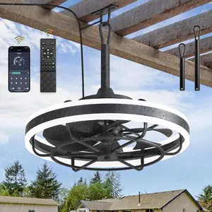 20" Outdoor Ceiling Fans with Light, IP65  Gazebo Fan with  Hook, App Control for 3CCT Dimmable, Caged Plug in Ceiling Fan with  Hook for Patio, Porch, Pergola