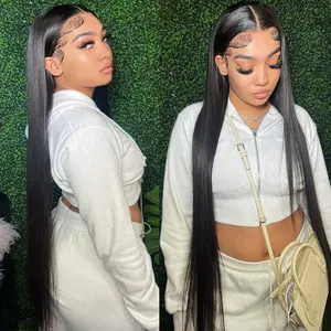 Pizazz Hair 28 30 inch Straight Human Hair Wigs Pre bleached Knots 13x6 HD Transparent Lace Front Wigs Pre plucked Hair Line With Baby Hair