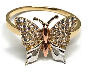 10k Solid Gold Tri-Color CZ Butterfly Ring (FC 63)