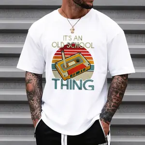 Vintage Cassette Tape Pattern T-Shirt- Unisex 80S And 90S Music Design, Casual Crew Neck T-Shirt, Black Stripes And "This Is Old School Style" Print, Retro T-Shirt funny shirts meme shirt graphic t shirt