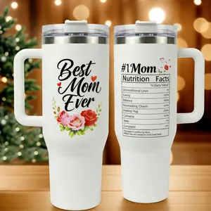 Funny # 1 Mom Nutrition Facts 40oz Insulated Cup - Best Mom Ever Travel Mug - Mother's Day Birthday Gift From Husband Son Fits Perfectly in Car Cup Holder