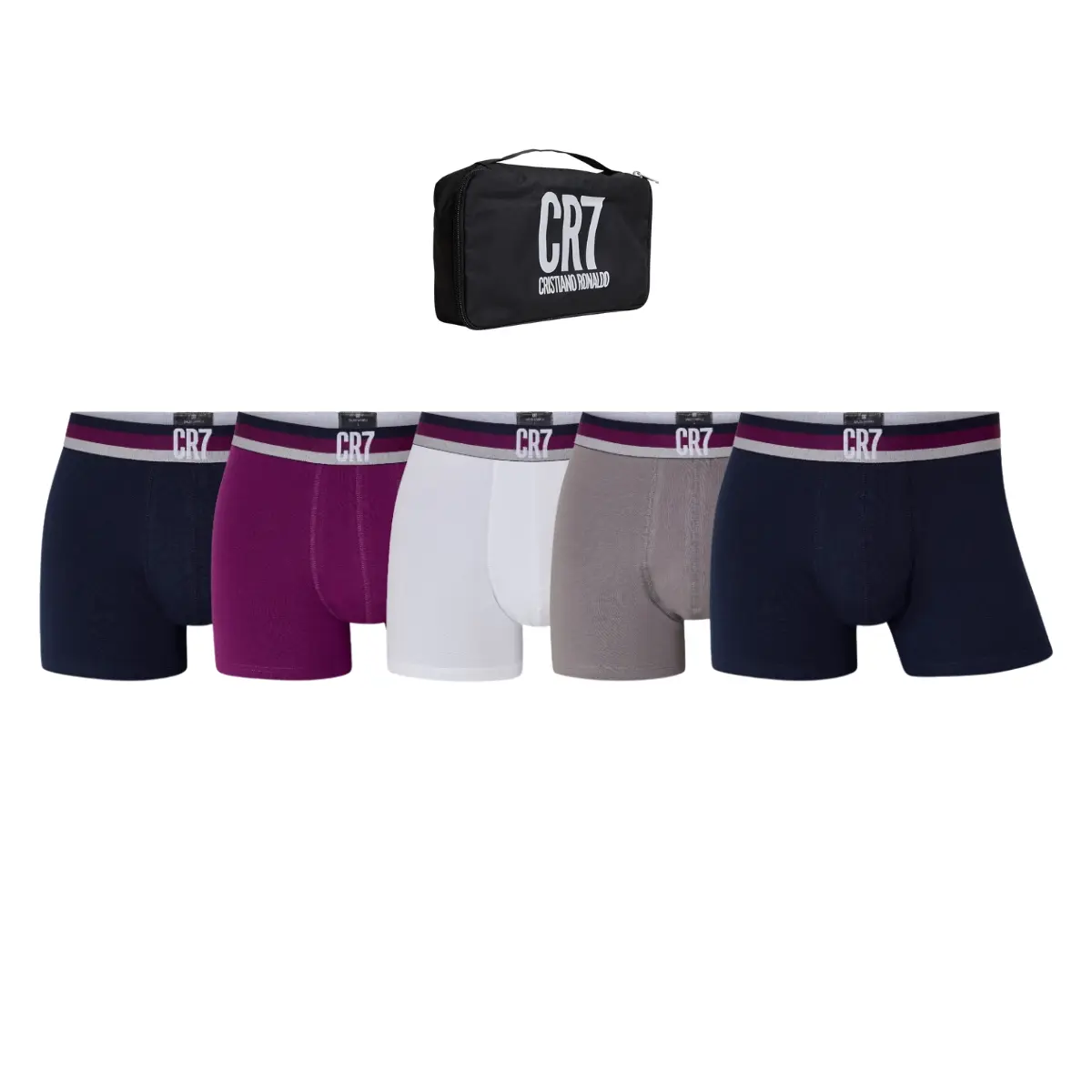 CR7 Men's 5-Pack Cotton Blend Trunks, Travel Bag