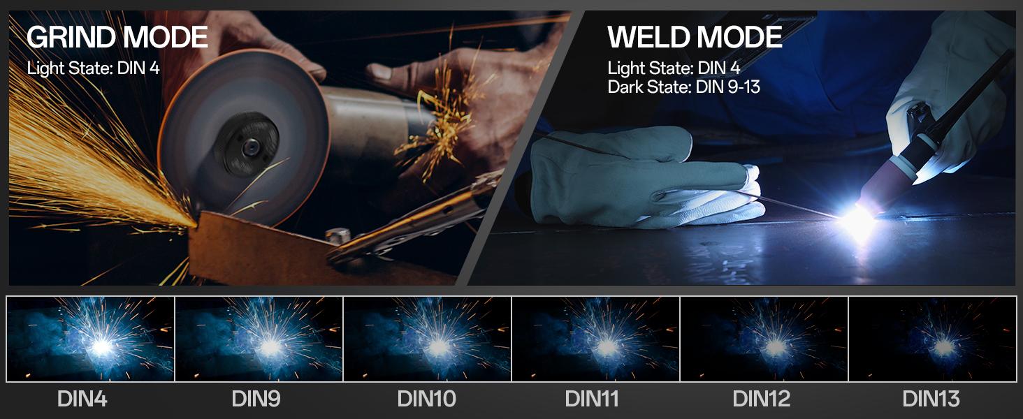 HITBOX HT-111 Unisex Industrial Auto Darkening Welding Helmet - 3.66"x1.69" Wide Vision True Color Screen, 4/9-13 Wide Shade, Solar Powered, Adjustable, Lightweight Flip-Up Shield, Blocks Harmful Rays for TIG Welding, MIG Grinding, 3.66" X 1.69"