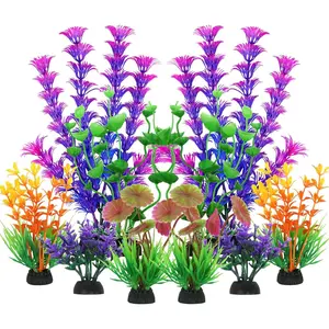 Fish Tank Decorations - 10 Pcs Colorful Aquarium Plants, Plastic Accessories, Mini Plants for Aquarium Decor