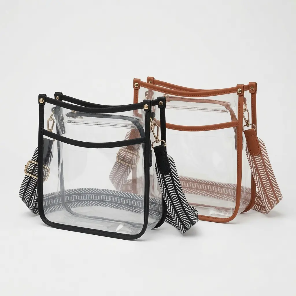 Large PVC Waterproof Clear Home Storage Bag, Portable Hanging Storage Tote with Adjustable Crossbody Strap for Bathroom, Closet & Outdoor
