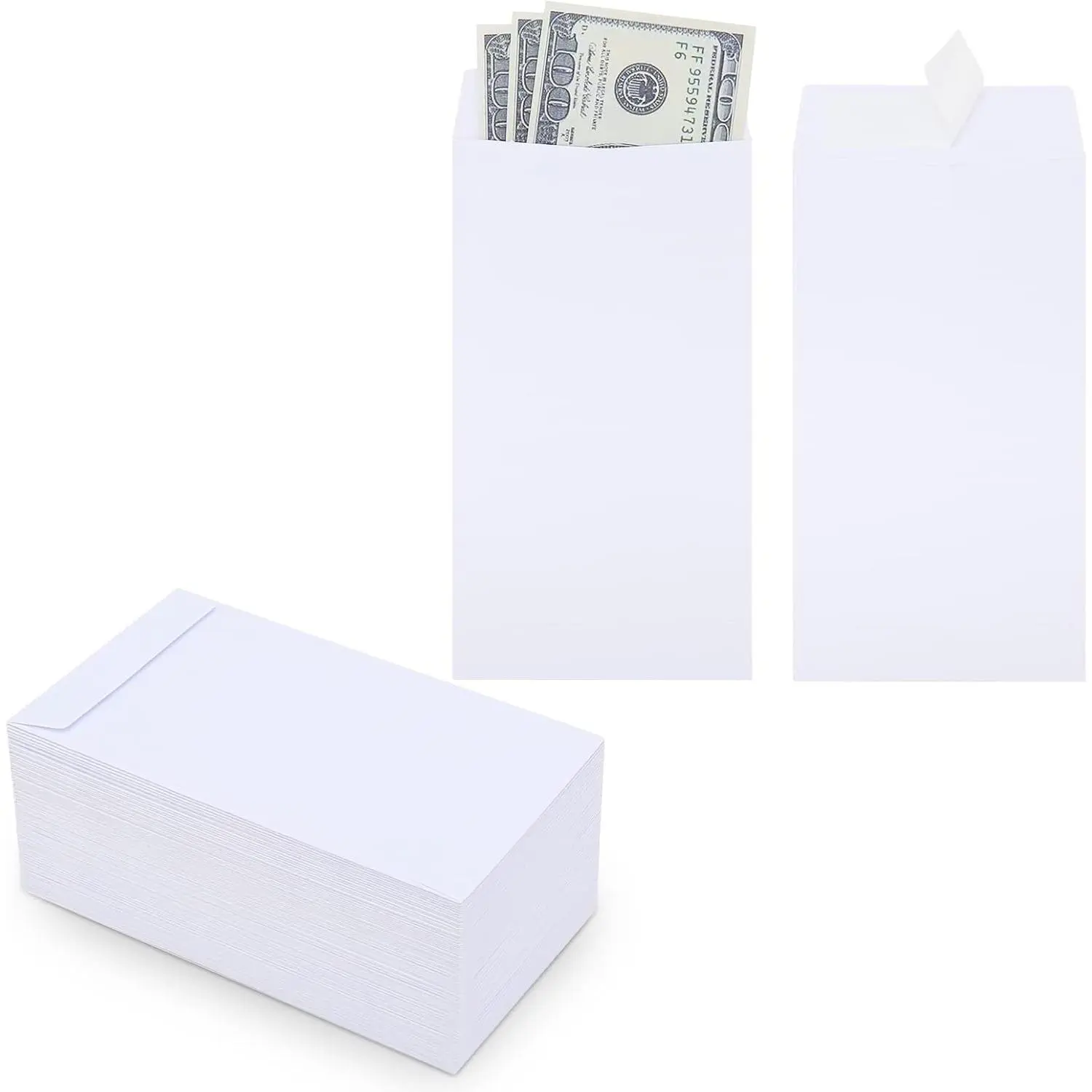 100 Pack  Envelopes Self adhesive 6.7x3.5 Inch, Fit for Envelope  Saving Challenge, White 120 GSM Thick  Envelopes for , Budgeting, Tips, Check,  & Tickets