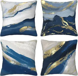 Set Of 4 Decorative Throw Pillow Covers 18x18 Inch, Modern Dark Blue Abstract Oil Painting Art Square Pillows Cover Case For Cushions Sofa Bed Cushion Living Room Farmhouse Outdoor Decoration