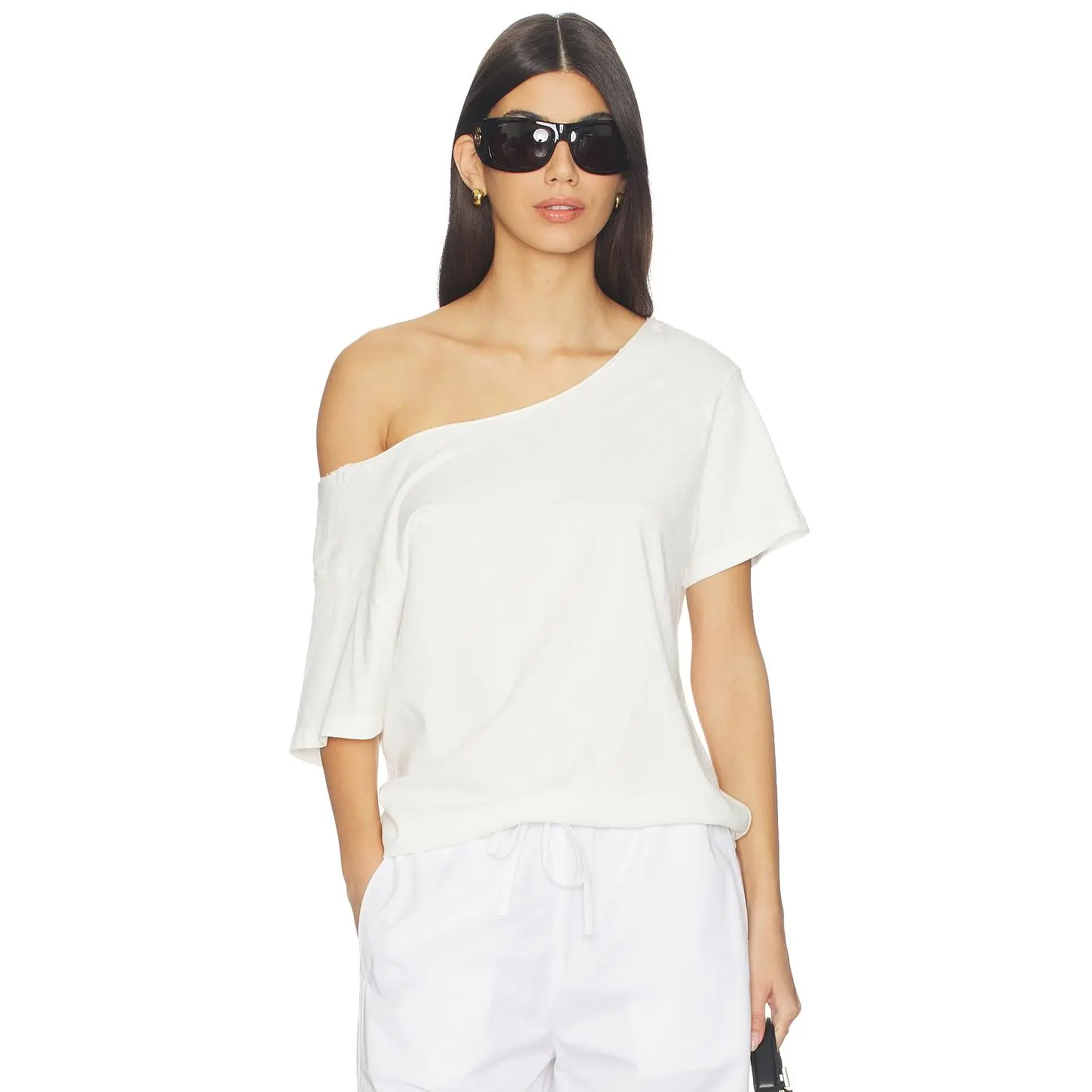 DAYDREAMER Solid Off The Shoulder Tee in Vintage White