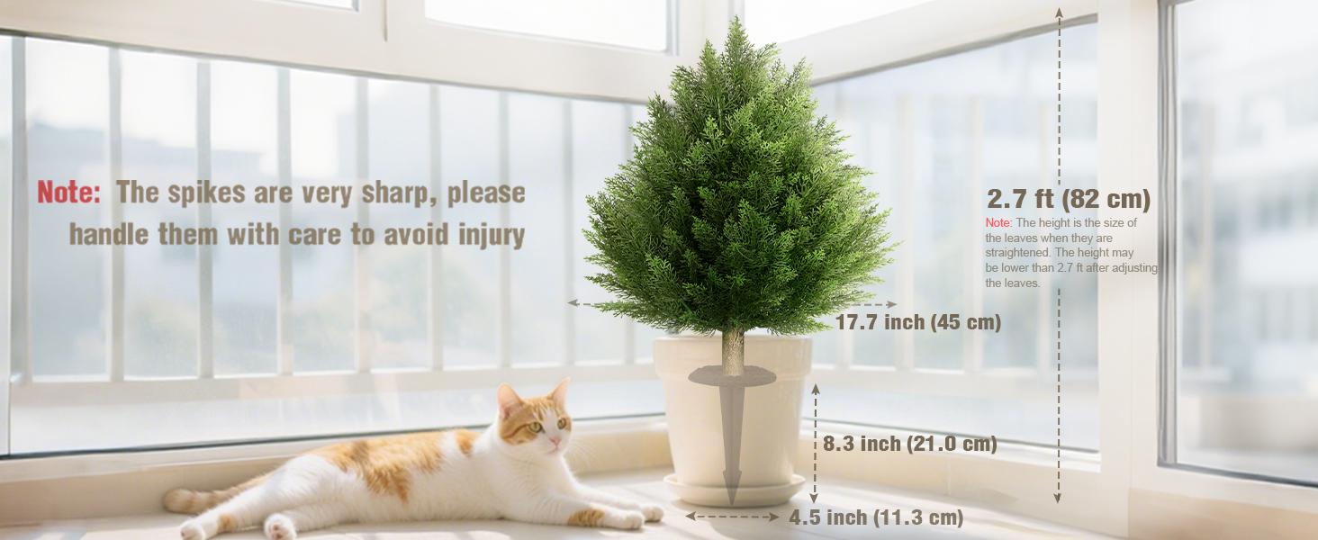 (2 Pack) 2ft Tall Artificial Cedar Shrub Ball Tree with Spike |  UV-Resistant Outdoor Plants for Pots & Landscape, Fake Plants Suitable for Garden, Porch, Balcony & Indoor Decor