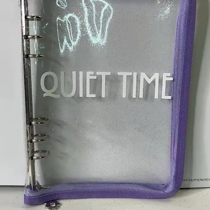 Glitter A5 Loose Leaf Binder Cover, Clear with Zipper, Ring-Attached Organizer Accessory