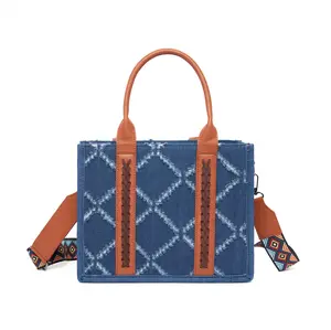 Denim Tote Bag for Women Aztec Top Handle Satchel Purse Boho Shoulder Handbags with Wristlet beis  commuter daily life