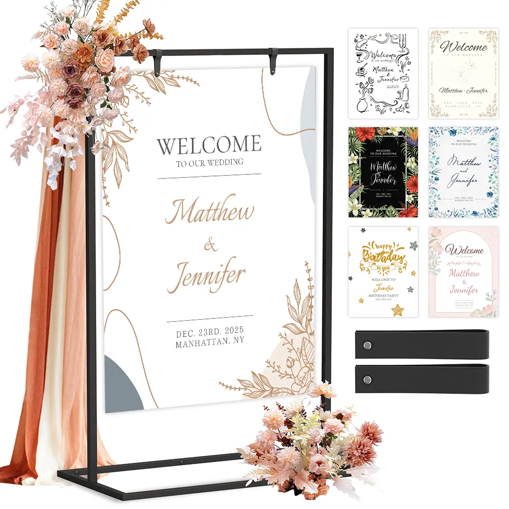 Heavy-Duty Metal Adjustable Height Wedding Arch Stand, 50-68 Inches Tall, With Artificial Leather Straps—For Wedding Arches,  Decorations, Event Display Stands, Poster Stands, Suitable For Both Indoor And Outdoor Use—summer garden party