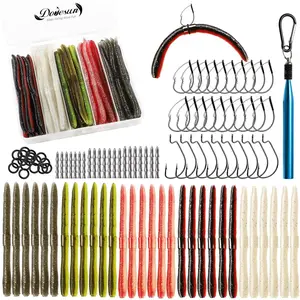 Wacky Worm for Bass Trout Fishing Worms Kit with Soft Plastic Baits, Weedless Hooks, Bass Hooks,Weedless Jig Head, Wacky Rig Tool, O-Rings, Weight 152Pcs/131Pcs/50Pcs