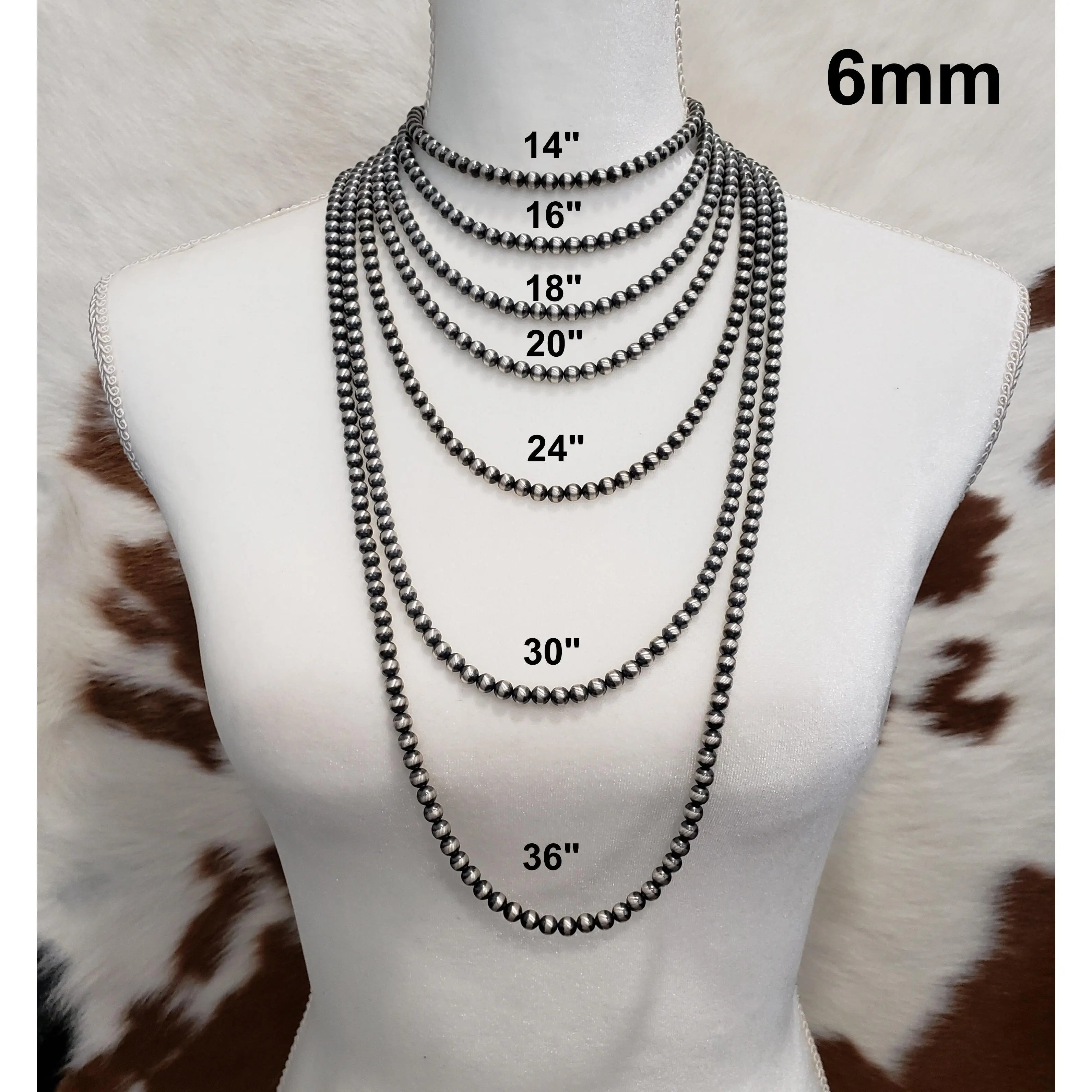 Sterling Silver Navajo Pearls 6mm Necklace