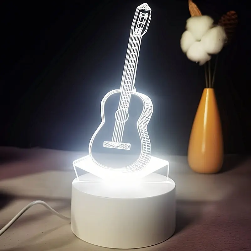 Guitar 3D Night Light Creative Plug-In LED Cartoon Table Lamp, Cute Bedroom Bedside Lamp Gift, Adorable Desk Lighting Decor, Atmosphere Light