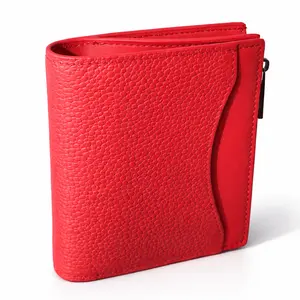 Genuine Leather Women's Wallet Red Bi-Fold with Zip Coin Purse Premium Top-Grain Cowhide Leather Gift Idea Compact & Practical 4.37*3.58*1.18in