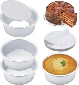6 Inch Cake Pans Set of 4, Nonstick Aluminum Pans with 100 Sheets Parchment Paper, Round Cake Pans Cake Tins for Making Layered Cakes Deep Dish Pizza Quiches, Removable Bottom for Easy Quick Release