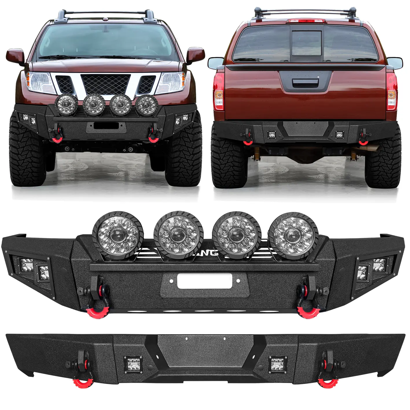 Vijay Steel Front & Rear Bumper, Functional Replacement Part for 2005-2021 Nissan Frontier with Round Lights, Protection