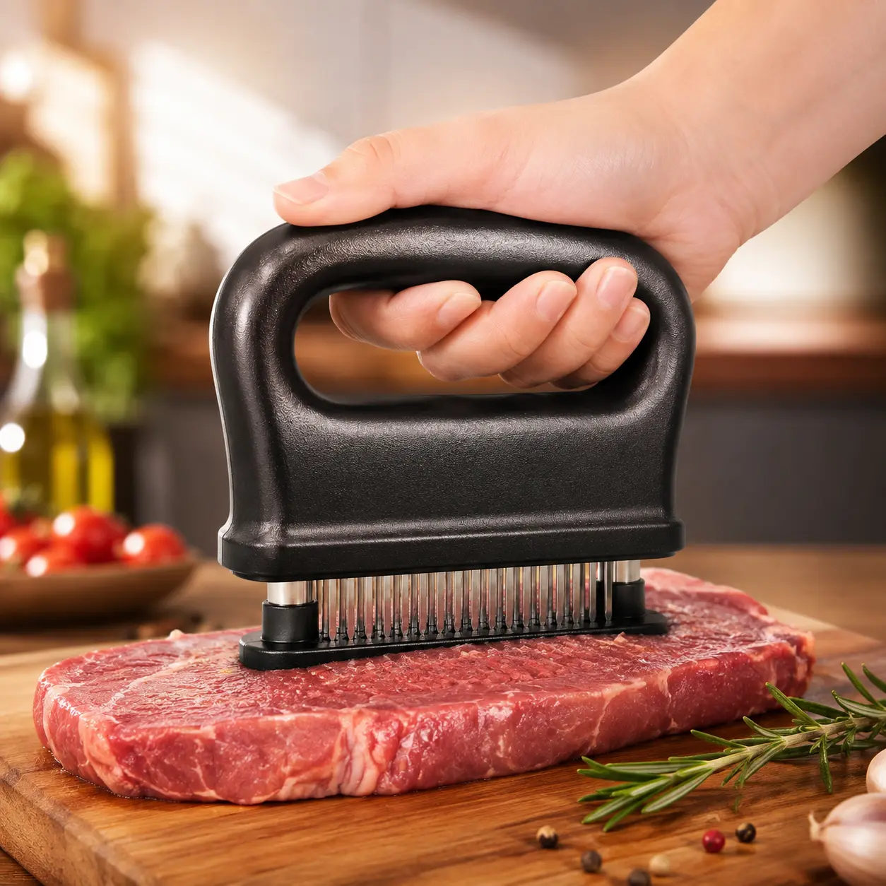Handheld Meat Tenderizer Kitchen Gadget with 48 Stainless Steel Blades, Compact Tool with Secure Grip, for Beef, Chicken, Pork, Home BBQ Kitchen Utensils, Easy Pressing