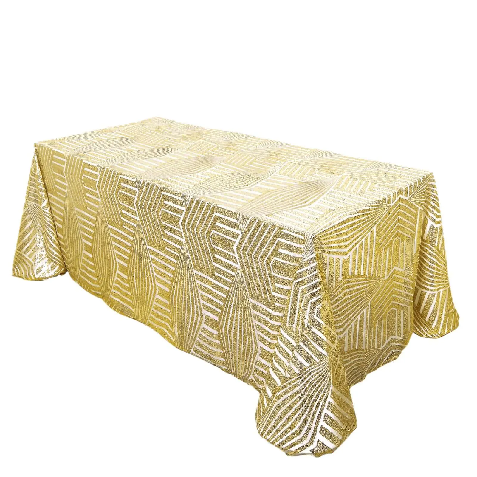 Sequin Rectangle Tablecloth - 90"x132" Gold Seamless Diamond Design for Wedding, Anniversary Upscale Events