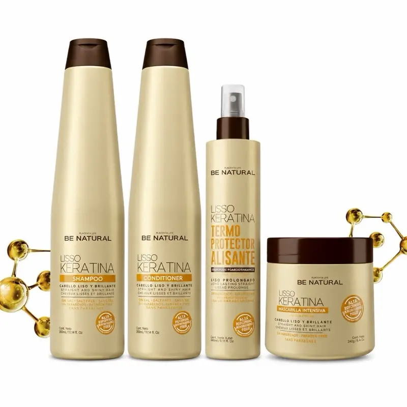 Be Natural Keratin Straightening Kit - Includes Shampoo, Conditioner, Heat Protectant, and Hair Mask