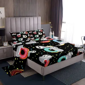 Cartoon Sloth Bed Sheets for Kids Boys Girls,Sprinkles Donut Sheet Set,Glitter Stars Funny Sloth Bedding Setsweet Dessert Food Fitted Sheet Deep Pocket + Top Sheet