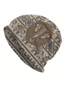 Men's Thai Elephant Print Beanie Hat - Stylish Geometric Pattern Skull Design, Lightweight Breathable Fabric for Casual & Cultural Events, Novelty Fashion Accessory, Breathable Headwear | Elephant Motif Hat | Breathable Material