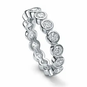 BERRICLE Sterling Silver Bubble Rings Stackable Eternity Band Ring for Women, Bezel Set Round Cut Cubic Zirconia CZ