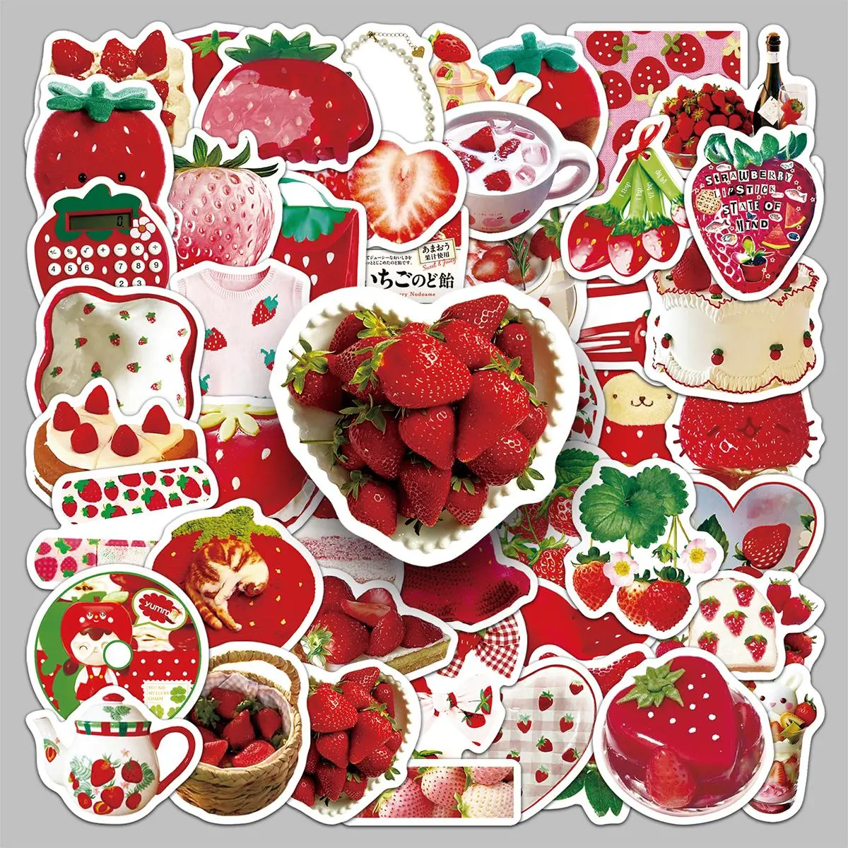 Strawberry Pattern Sticker, 50pcs/set Cute Strawberry Themed Sticker, DIY Decorative Sticker for Laptop, Phone Case, Scrapbooking, Journal Making, Screen Protector