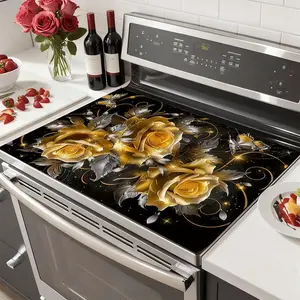 Valentine's Day Soft Electric Stove Panel Protector Pad, Rose Flower Design, Scratch Resistant, Easy to Clean, Multi-Purpose Kitchen Cover, Stove Plate