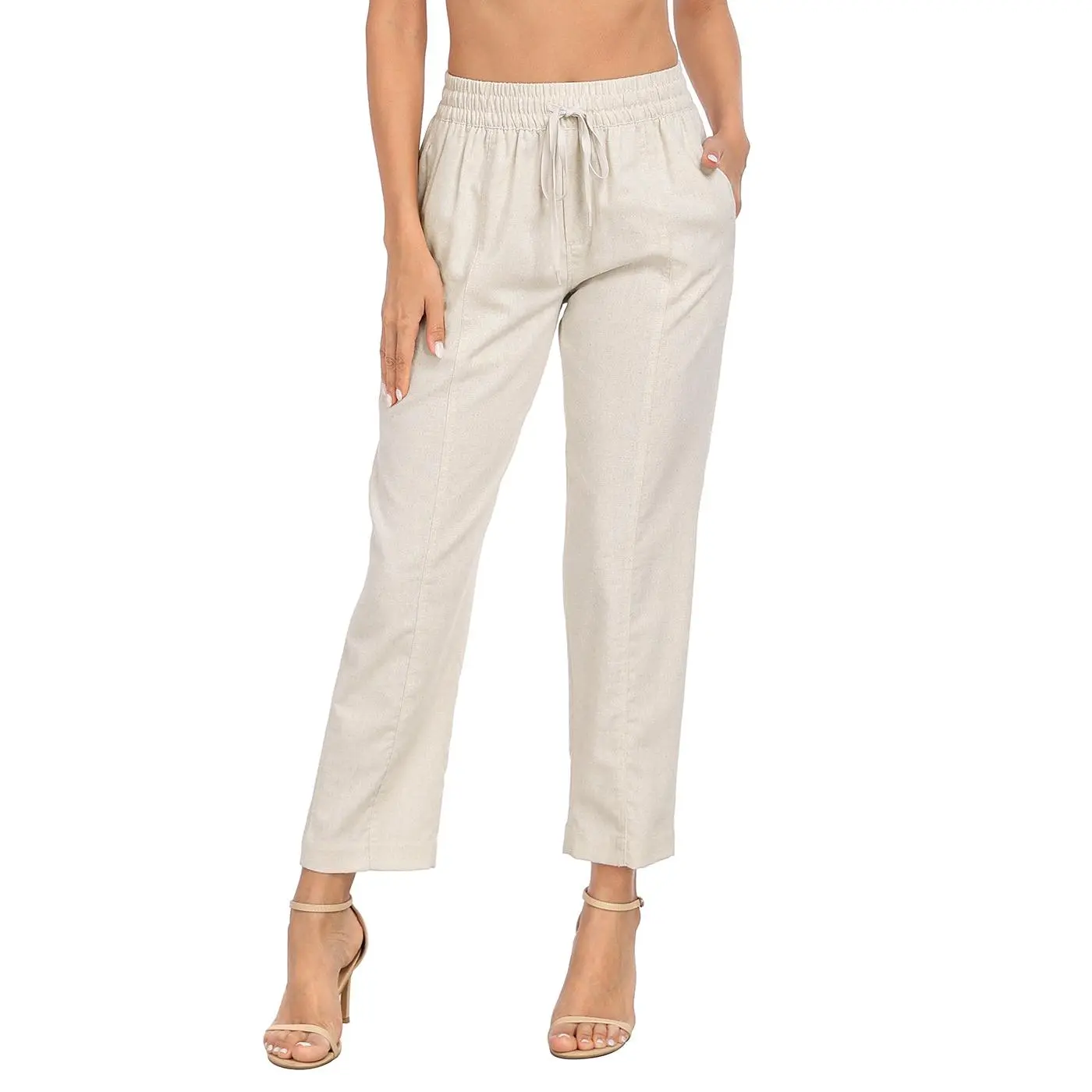 HDE Linen Blend Drawstring Ankle Pants for Summer with Pockets | Comfortable Fabric, Beach, Chic, Lightweight, Day, Casual, Women, Basic, Slim, Style