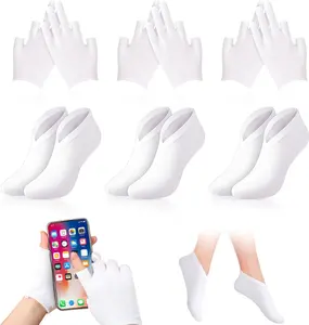 3 Pairs Moisturizing Gloves and Socks, Moisturizing Socks for Women Overnight Cotton Gloves for Sleeping Cotton Gloves for Dry Hands for Men Women, White Cotton Gloves