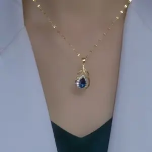 LisiZen Blue Zircon Pendant Necklace for Women, 2025 New Design, Chic Minimalist Jewelry, Elegant Fashion Collarbone Chain DZXL0580 Pinnecklace