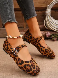 Women's Vintage Leopard Mary Jane Flats, Comfortable Casual Slippers for Spring Summer Fall, Stylish Daily Wear Shoes