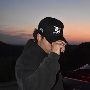 Desaints Classic Black Snap Back Hat - Black Baseball Cap with White Embroidery for Men and Women