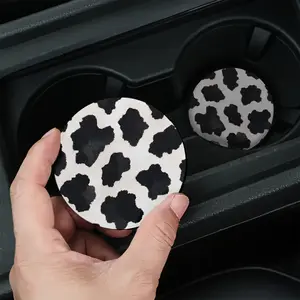 Cowhide Print Car Coasters - 2/4Pcs Absorbent Neoprene & Easy Clean, Dashboard Decor, Perfect Gift for Birthday, Valentine's Day, New Car