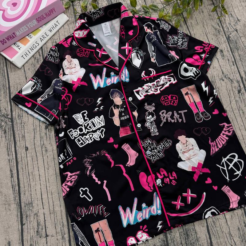 Graphic Pop Rock Pajama Set, Pajamas For Music Lover, Casual Comfy Short & Long Sleeves, Loungewear Nightwear Pajamas