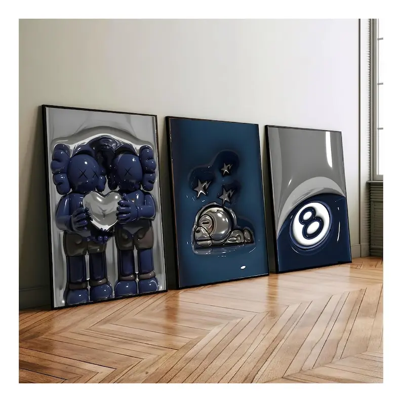 HypeBeast Set of 3 Room Decor, Hypebast kaws Poster, Cool Wall Art Set,, 3D Wall Art, HypeBeast Wall Art, Trendy Wall Art,