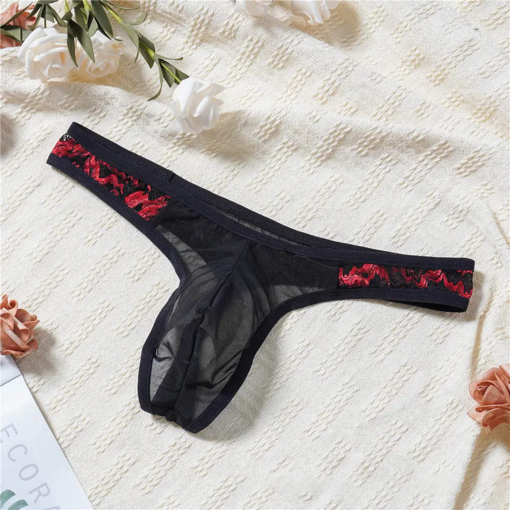 Men's Embroidered Lace Mesh Thong - High Elastic, Breathable Mens Underwear with Embroidery for Romance, Machine Washable, Ideal Romantic Intimate Gift for Men, Suitable for Sexy Parties, Breathable Soft Underwear, Party