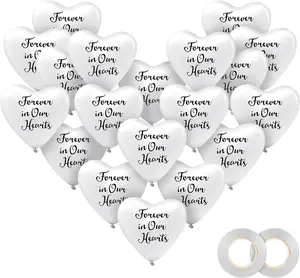 60 Pcs Memorial Heart Balloons White Latex with Ribbons for Funeral, Condolence, Anniversary & Remembrance Decorations Elegant Tribute Party Decor