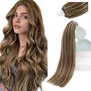 Micro Loop Hair Extensions 20inch30g Microlink Hair Extensions Human Hair Dark Brown Highlight Caramel Blonde Micro Ring for Wedding Long Straight Hair